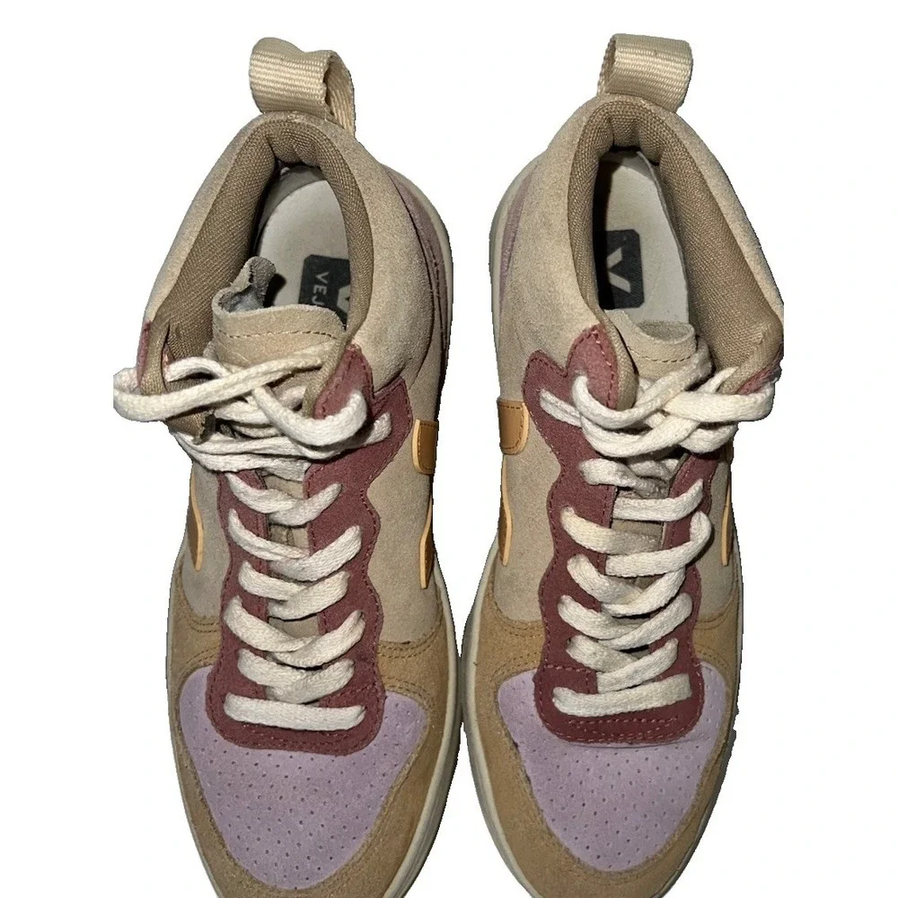 Veja V-15 Multico Peach Suede Leather Lace Up High Top Women's Size 6(8-b18)